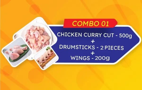 Chicken Curry Cut 500g+ Chicken Wings 200g + Chicken Drumsticks 2pcs